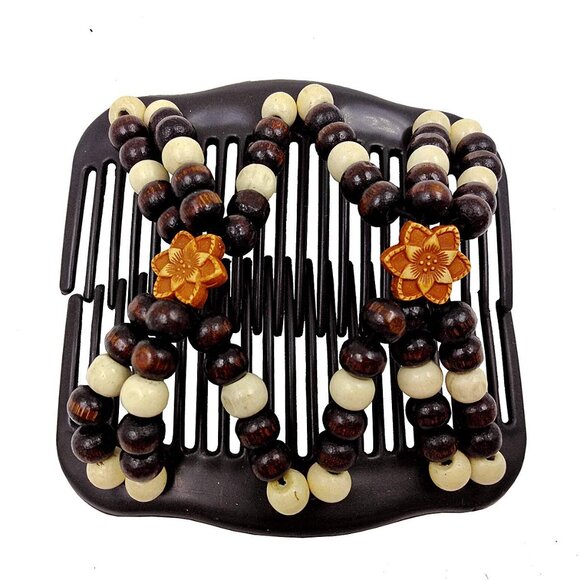 Wood Beaded Hair Combs Set Double Side Bun Maker Multi-Style Accessories - Picture 6 of 7